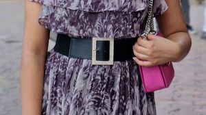 Grey Black Shiny maxi Dress With Belt