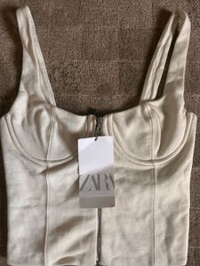 Zara Cream Denim Corset Top