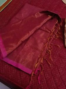 Twin Colour Saree With Pink Border &amp; Golden Blouse