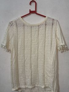 Cream Crochet Knit Tee😁