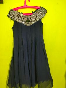Navy Blue Stone And Zari Work Midi With Dupatta