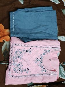 Pink Kurta Set With Grey Pant