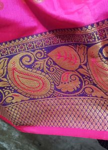 S8 Pink Saree with Gold Design Atteched Blouse