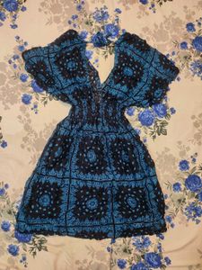 Blue Pattern kimono maxi midi Dress