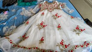 white and red gown