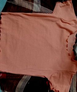 Peach Ribbed Ruffle Top