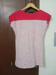 &#34;Paris&#34; Printed Pink &amp; Off White T-shirt, Size - S