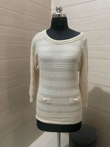 Cream Knit Tunic with Pearl Details