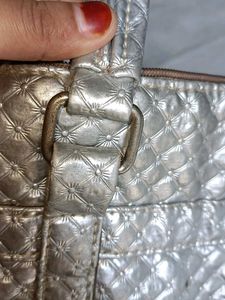 Silver Quilted Tote Bag