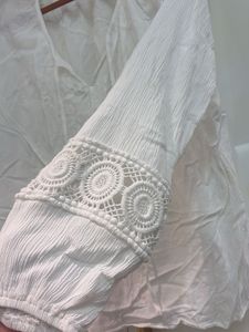 White Crochet Sleeve Top