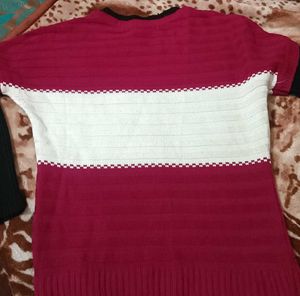 Burgundy &amp; White Striped Sweater