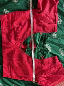 Green Banarasi Saree with Red Blouse