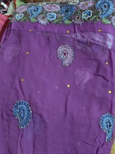 Purple Embroidered Saree