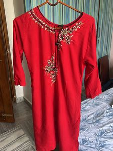 Red Embellished Kurti