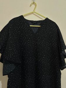 Elegant Navy Blue Ruffle Sleeve Top