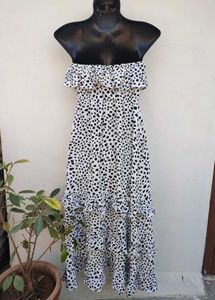 Yidarton Women&#39;s Strapless Ruffle Polka Dot Maxi