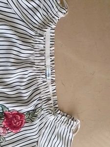 Striped Black And White Boat Neck Top