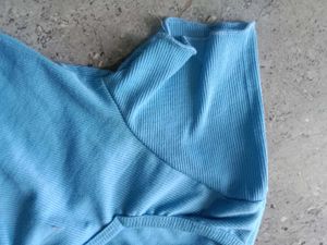 Blue Ribbed Tie-Front Top
