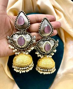 Teal Jhumka Earrings
