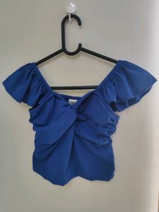 Blue Ruffle Crop Top