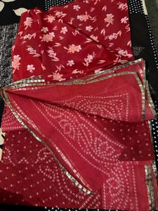 Red Floral &amp; Bandhani Print Fabric Set