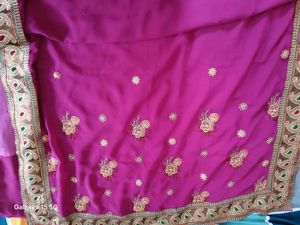 Rani Pink Beautiful Embroidered Saree