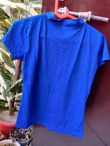 High Neck Blue Fitted Top
