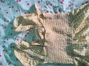 Mustard Checked Cut - Out Smocked Bow Flared Dress