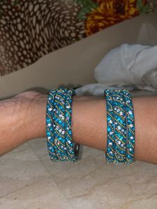 Metal Blue Bangle And Kada Set