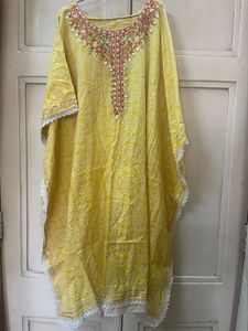 YELLOW BANDHEJ KAFTAN KURTI