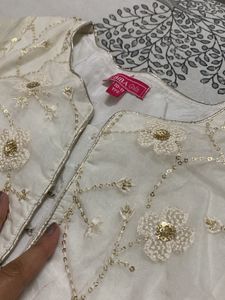 Biba Off White Kurta With Dupatta