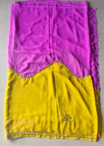 Stunning Yellow and Magenta Chiffon Saree