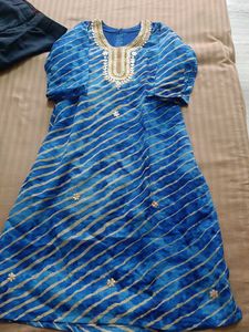 Blue Striped Kurti with Embellishments