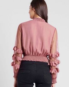 plusS Women Peach-Coloured Self Design Blouson Top
