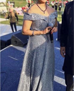 Sparkling Silver Off-Shoulder Gown