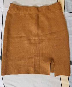 Tan Knit Mini Skirt