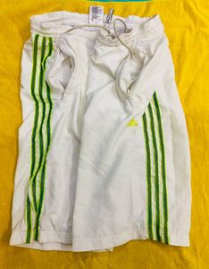 Adidas White &amp; Green Striped Shorts