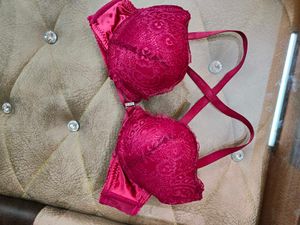 Wine Red Push Up Back Lace Bra Underwear Set