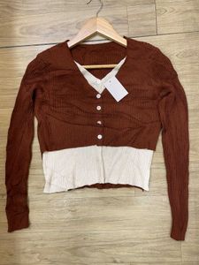 Brown & Cream Layered Cardigan - Size S/M