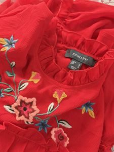 Red Embroidered Top
