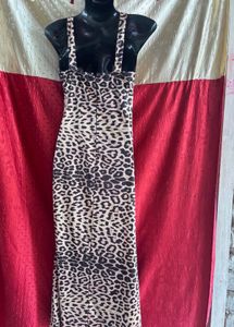 Leopard Print Ruched Slit Bodycon Maxi Dress