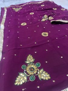Royal Purple Embroidered Georgette Saree with Gold