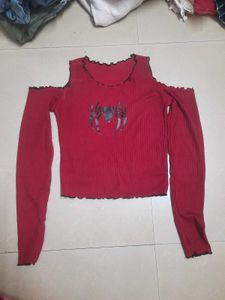 Spiderman Ribbed Cold Shoulder Crop Top