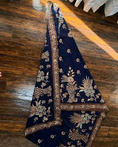 Navy Blue Saree with Exquisite Embroidered Blouse