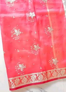 White And Red Coloured Saree.❤️