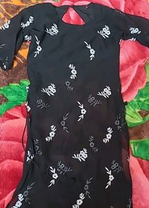 Black Net Kurti With Back Cut Design