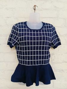 Stylish Navy &amp; White Peplum Top