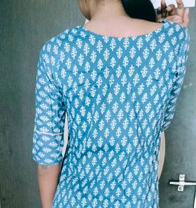 Blue Printed Kurta With Bottomwear(Pyizama)
