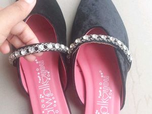 Catwalk Black Velvet Embellished Mules Flats