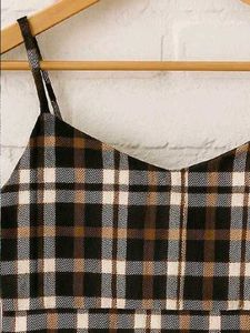 Trendy Brown &amp; Black Checkered Crop Top